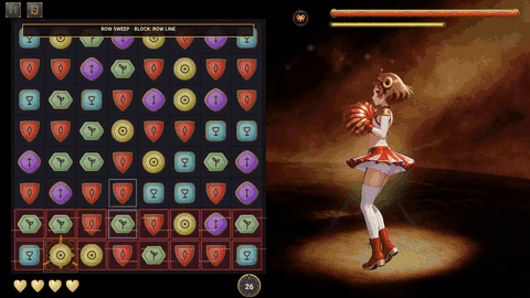 Aries, row sweep: a cross inside the red zone. Perfect parry, then the counterattack chains.