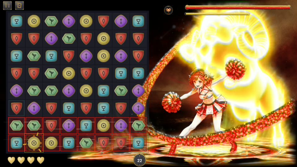 Aries's rage attack: a blazing ram charges the board.